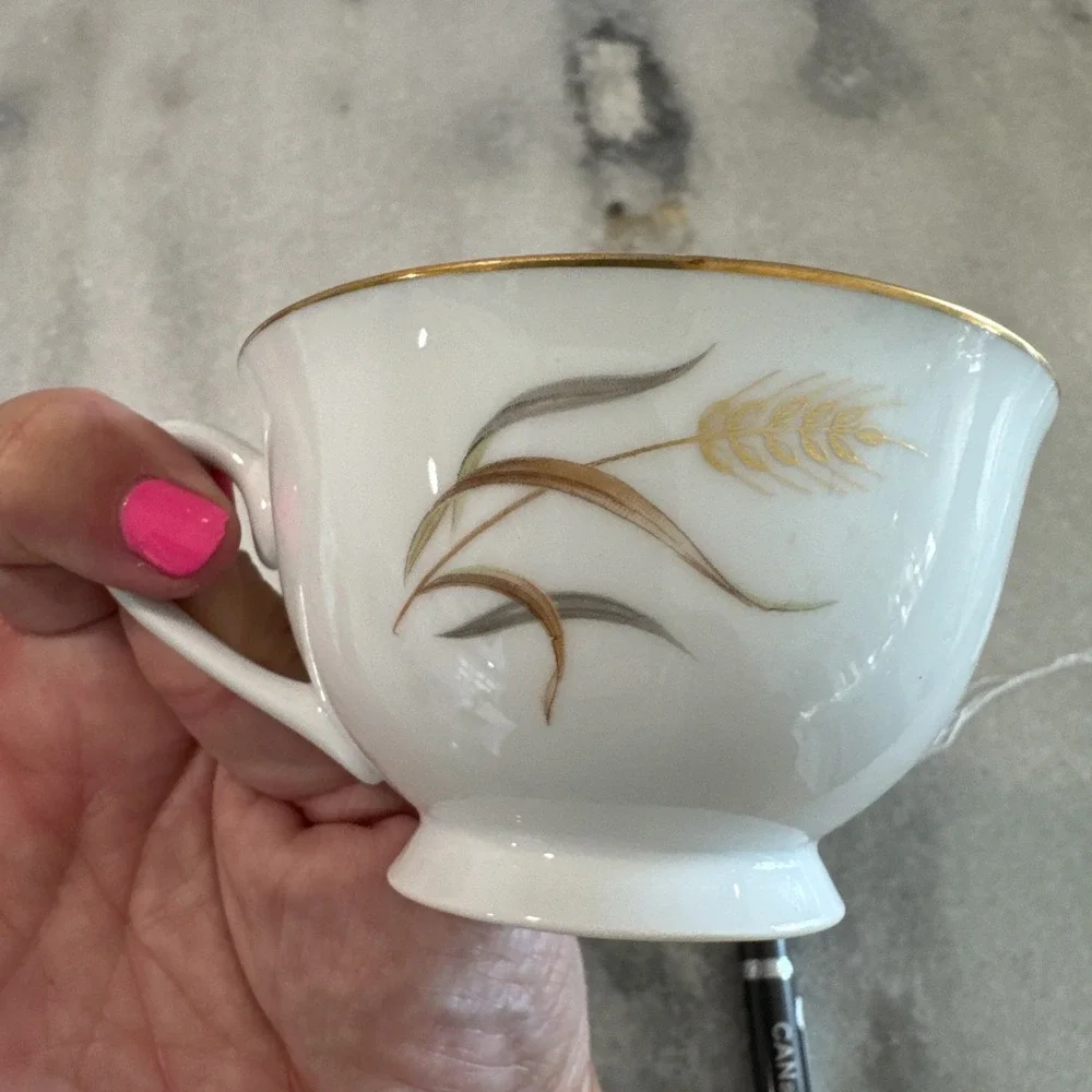 Eternal Harvest Metallic Wheat Print China Teacups‎ Cups LOT OF 10